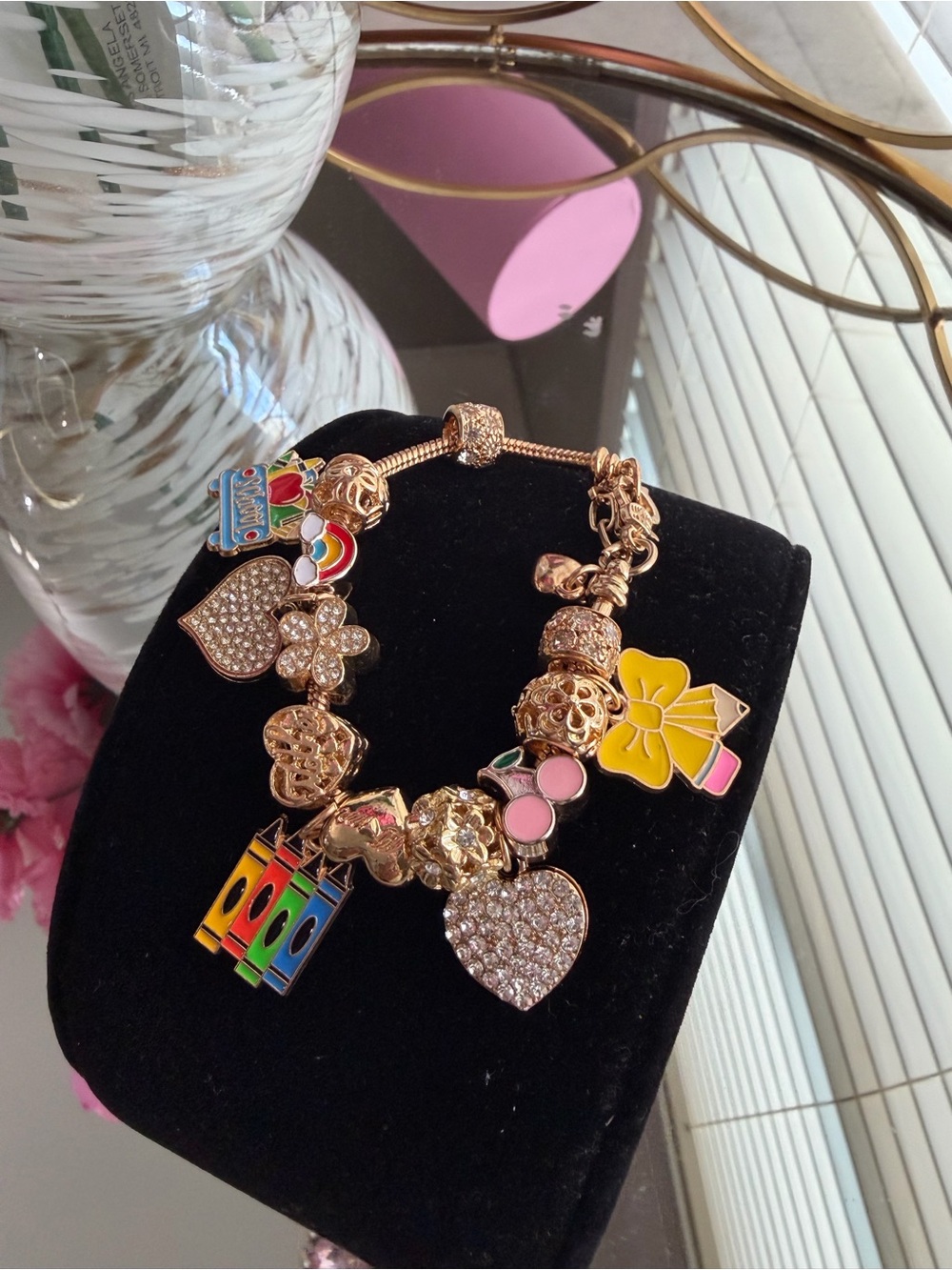 Gold-Tone Charm Bracelet with Crystal Hearts & Colorful School Enamel Charms - Picture 2 of 3